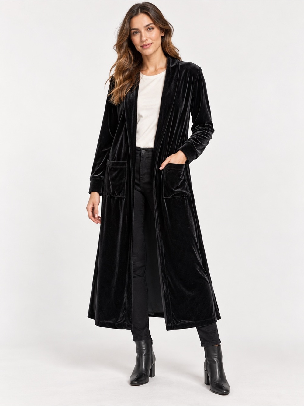 Black Velvet Long Robe Cardigan - Women Intimates & Sleepwear